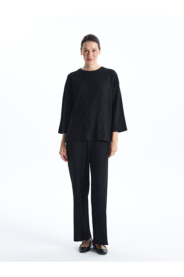 Lcwaikiki Basic Elastic Waist Textured Women's Trousers (W4)