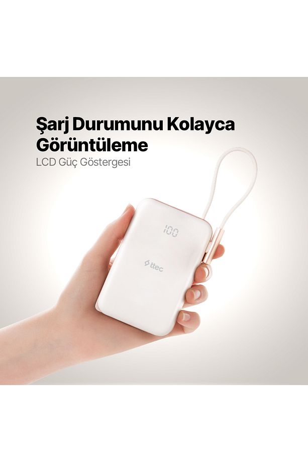 ReCharger Pro M LCD 10.000mAh MagSafe Uyumlu PD 20W USB-C Dahili Kablolu Stantlı Hızlı Şarj Aleti - 5