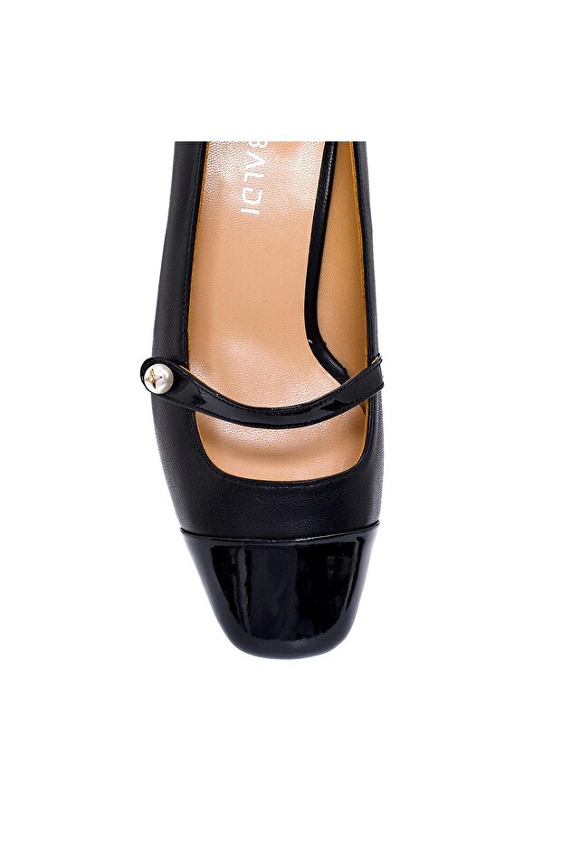 Aztec Siyah Deri Kadın Kalın Topuk - 4