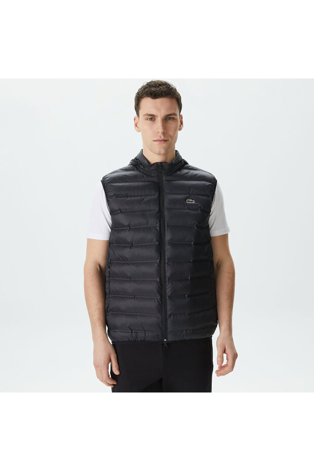 Erkek Dik Yaka Kapitone Siyah Yelek - 7