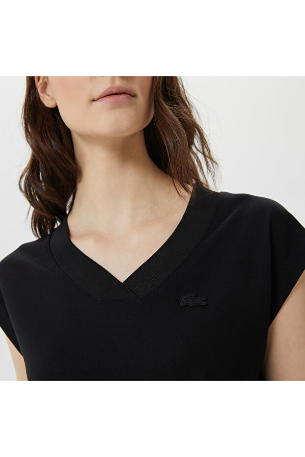 Kadın Slim Fit V Yaka Siyah T-Shirt - 5