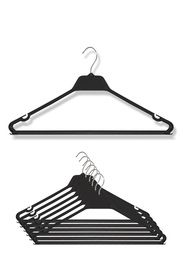 Clothes, Skirts, Trousers, Blouse Hanger, Black Plastic Clothes Hanger (6 Pieces)