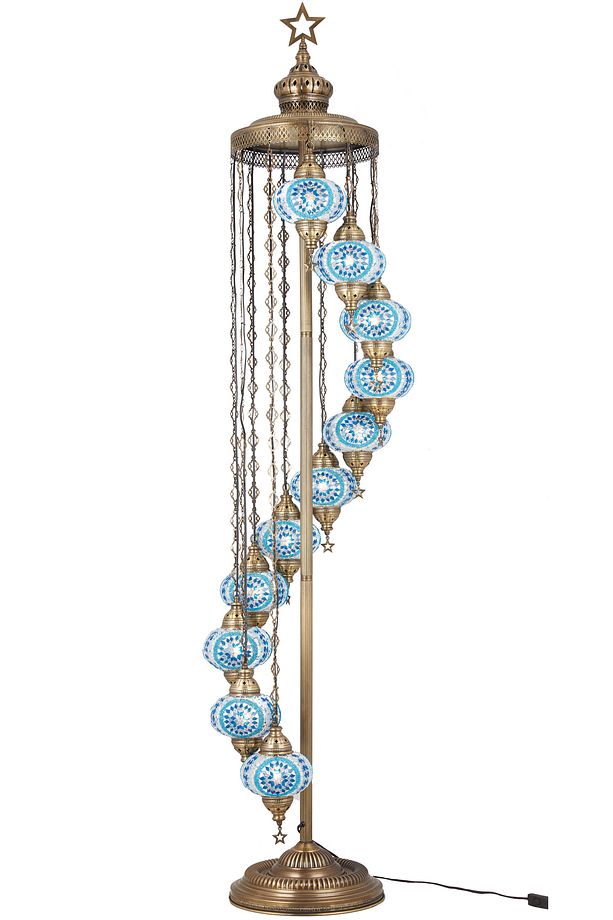 El Yapımı Otantik Mozaik Renkli Cam Lambader Taban Lambası Ayaklı Lambader 11 Camlı 2.1 Metre - 2