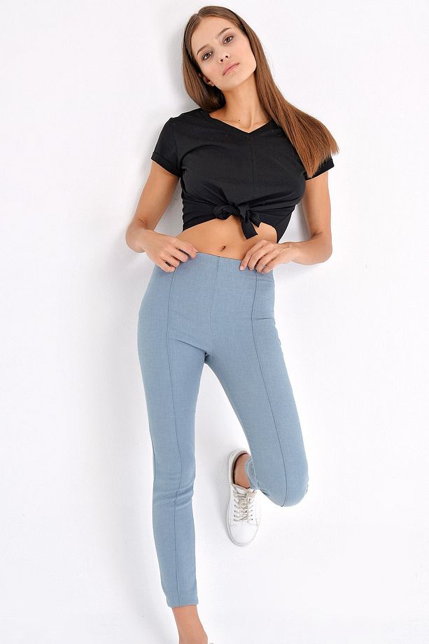 Power Strech Likralı Dar Kesim Yüksek Bel Beli Lastikli Bilek Boy Pantolon-mavi - 2