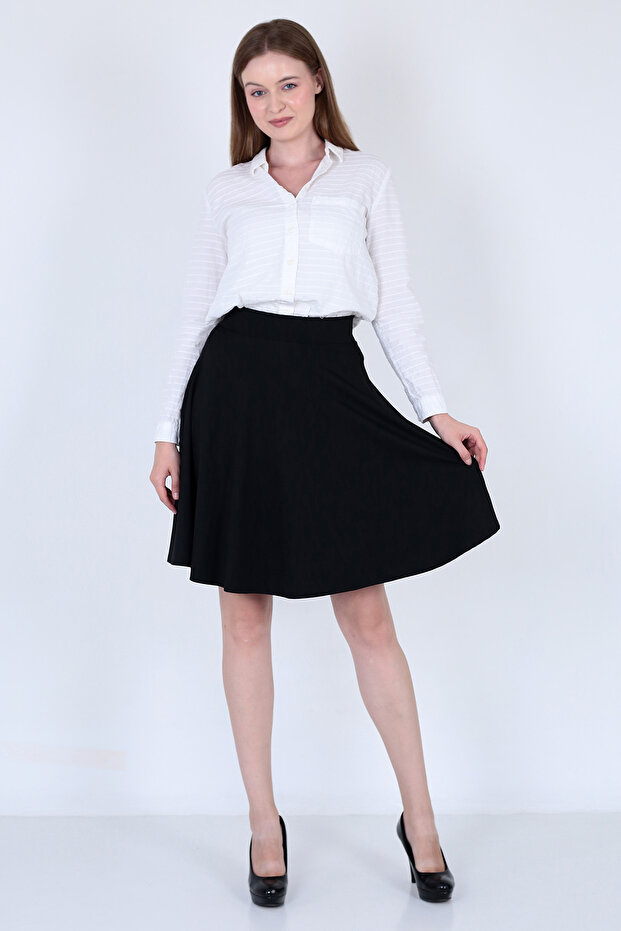 Kadın Siyah Kloş Dalgıç Etek - 7