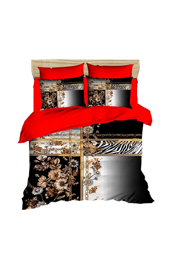 Flower Gold Digital Double Duvet Cover Set