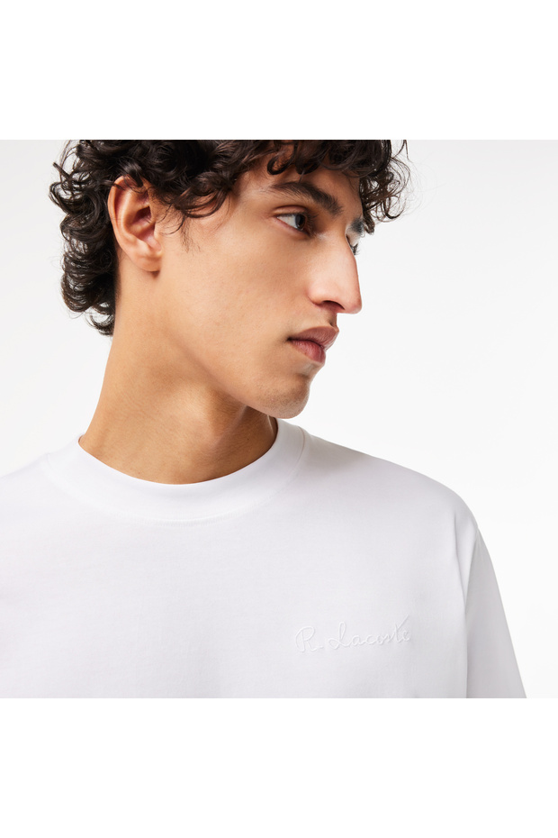 Erkek Oversize Fit Bisiklet Yaka Beyaz T-Shirt - 2