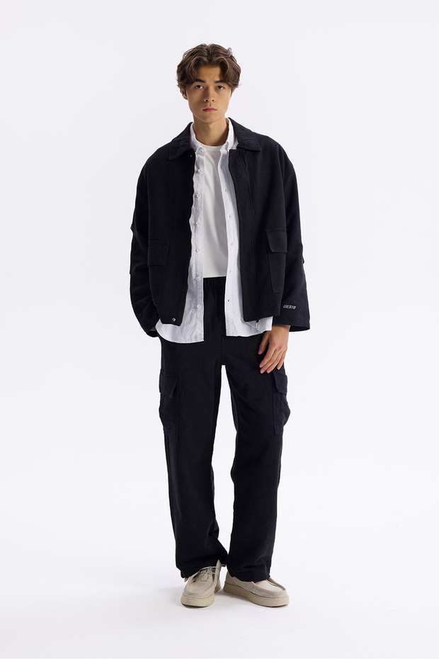 Black Thin Jacket - Patterned - 1