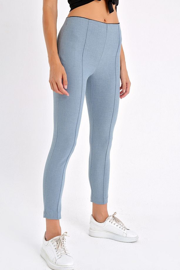 Power Strech Likralı Dar Kesim Yüksek Bel Beli Lastikli Bilek Boy Pantolon-mavi - 4