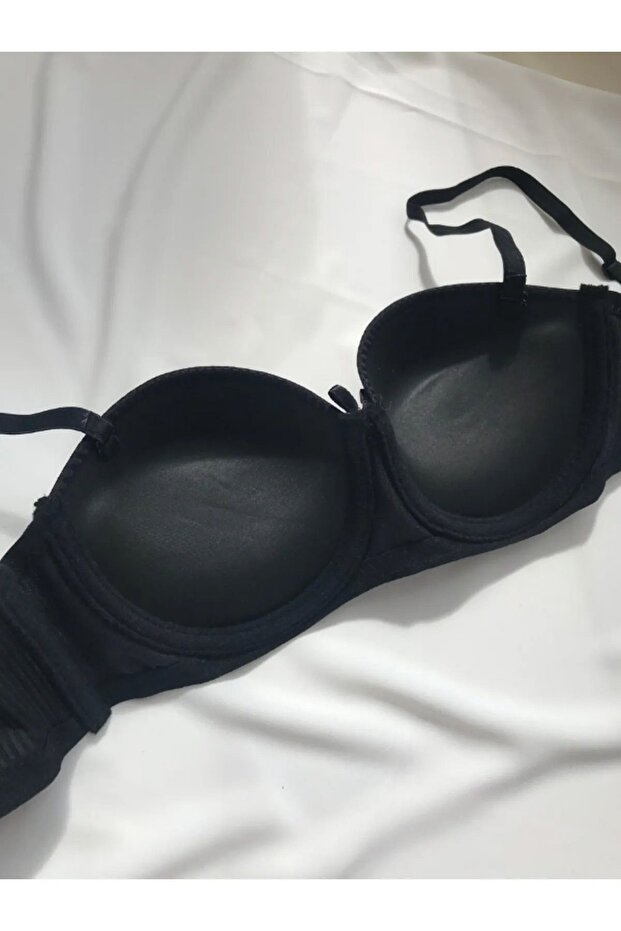 Push-Up Underwire Backing Bra with Recovery String Straps Plain Corded Pattern - 5