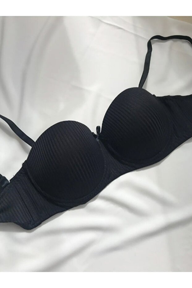 Push-Up Underwire Backing Bra with Recovery String Straps Plain Corded Pattern - 6