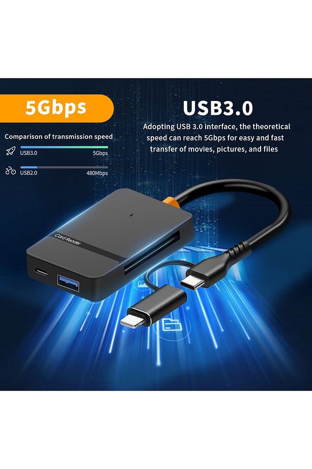 Çoklu 8in1 SD/TF/CF/MS/M2/Micro Hafıza Kart Okuyucu Adaptörü iPhone/iPad Type-C/USB  Cihazları - 7