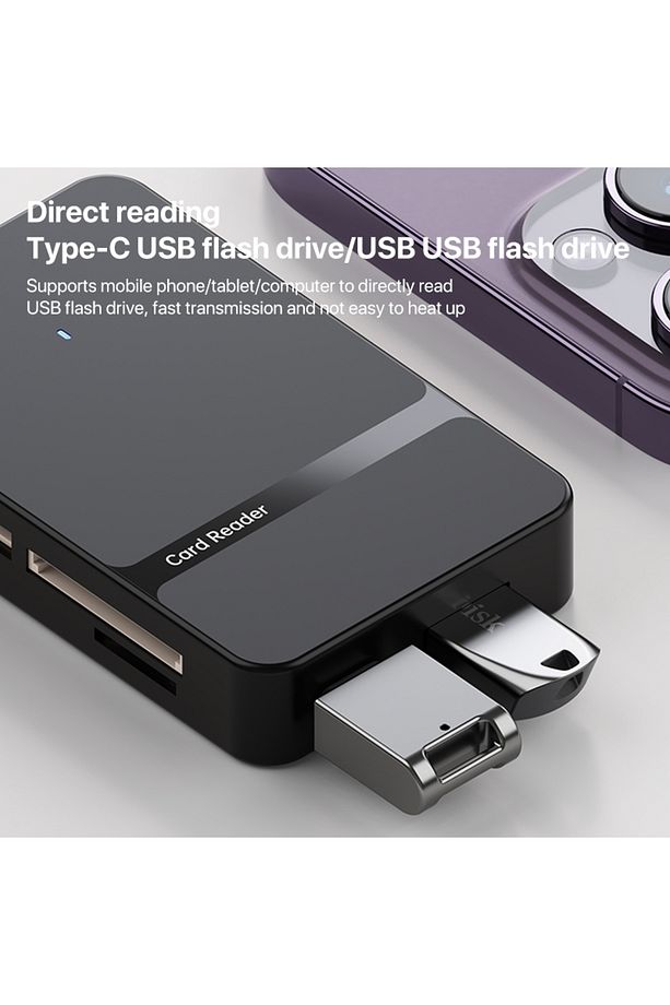 Çoklu 8in1 SD/TF/CF/MS/M2/Micro Hafıza Kart Okuyucu Adaptörü iPhone/iPad Type-C/USB  Cihazları - 6