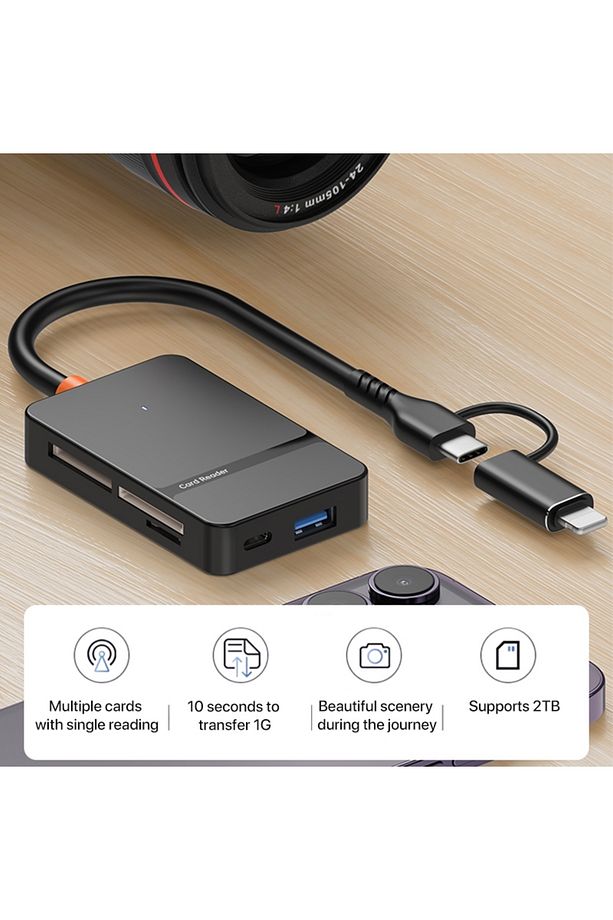 Çoklu 8in1 SD/TF/CF/MS/M2/Micro Hafıza Kart Okuyucu Adaptörü iPhone/iPad Type-C/USB  Cihazları - 3