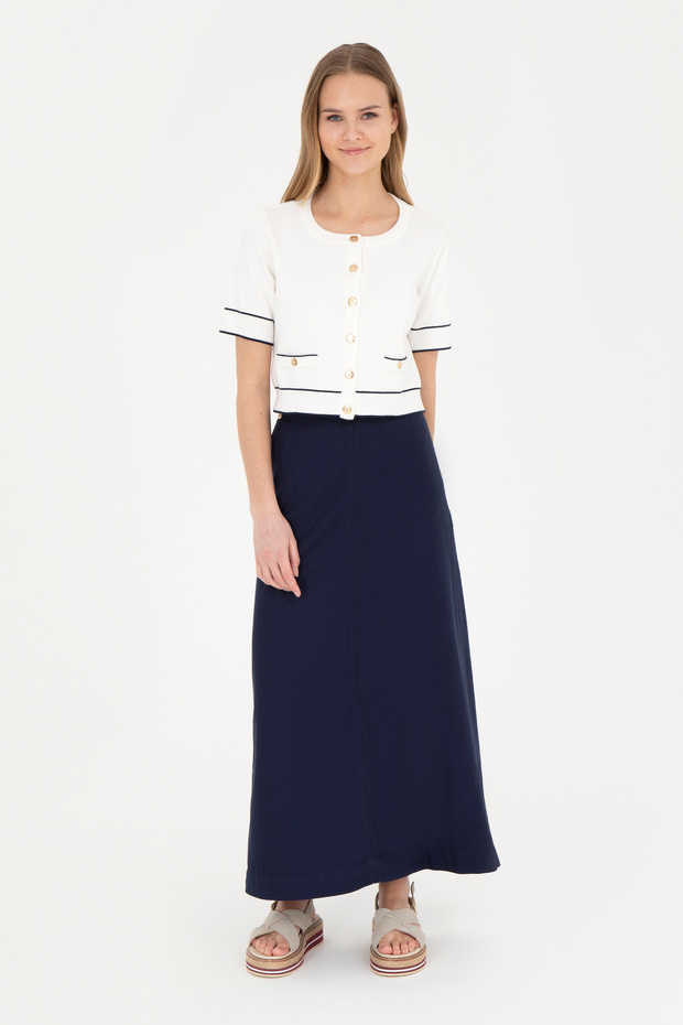 Women's Navy Blue Maxi Length Woven Skirt 50282403-Vr033