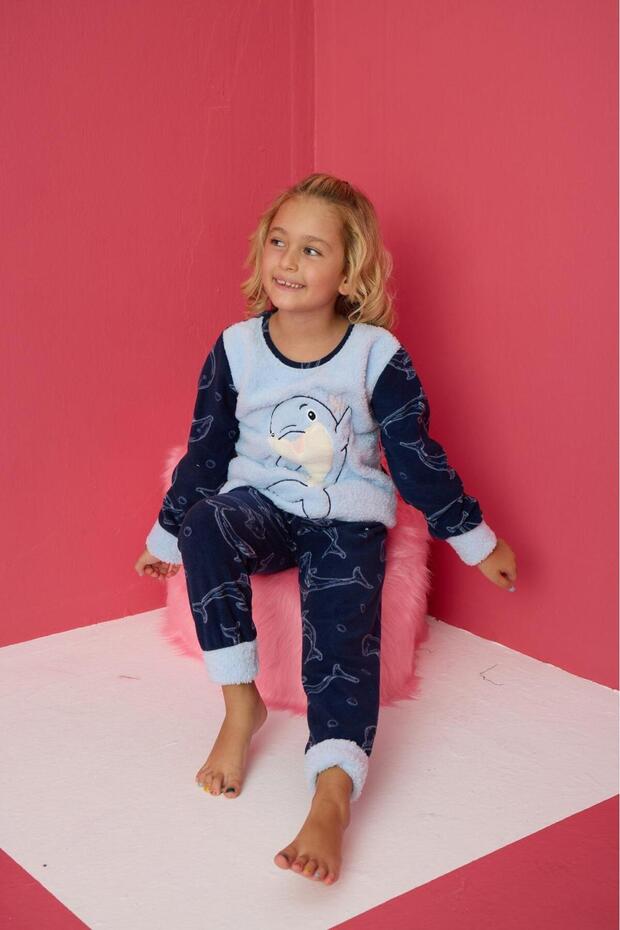 Pijamood 4176 Mavi Polar Uzun Kollu Kız Çocuk Pijama Takımı - 1