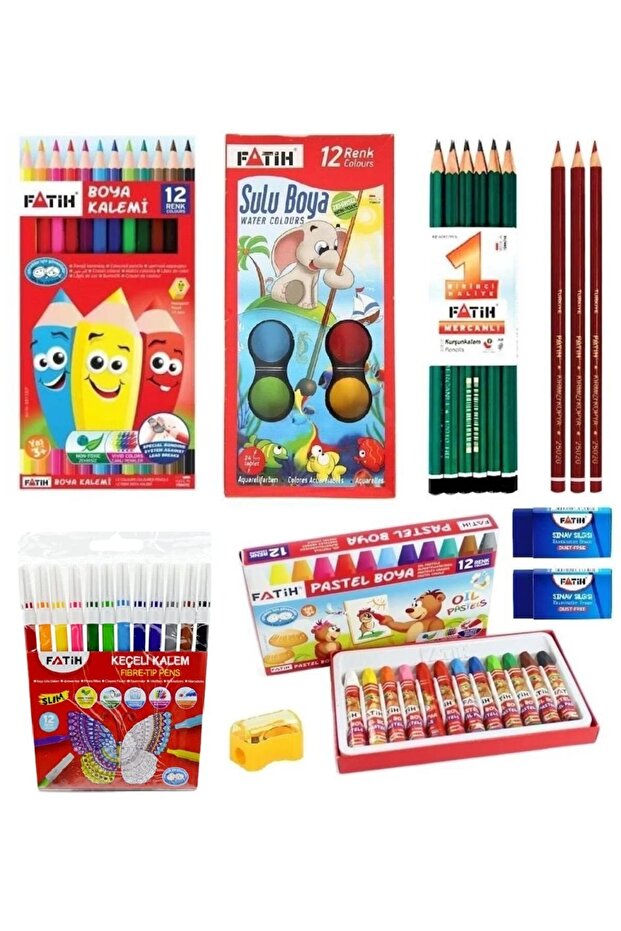 Fatih Okul Kırtasiye Seti Pastel+Sulu+Kuru+Keçeli Kalem FATİHSET5