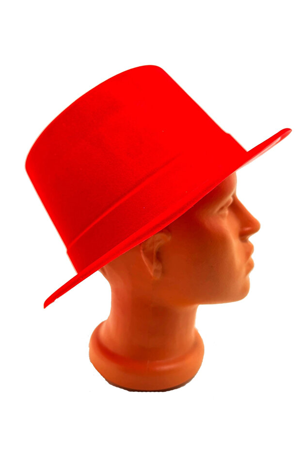 Red Color Plastic Nubuck Velvet Flocked Fedora Hat 11 cm