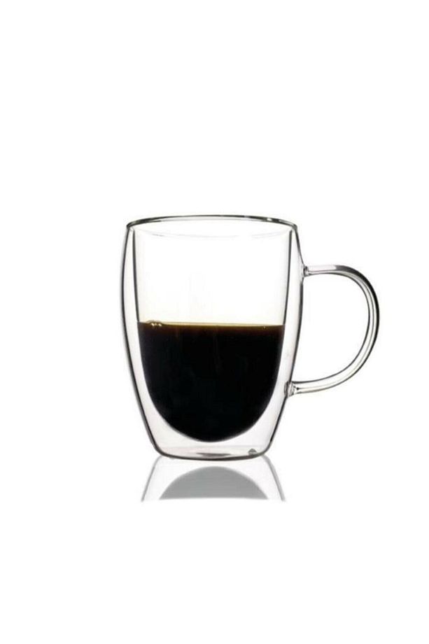 Çift Cidarlı Cam Kulplu Bardak 350 ml Kupa 12475 - 2