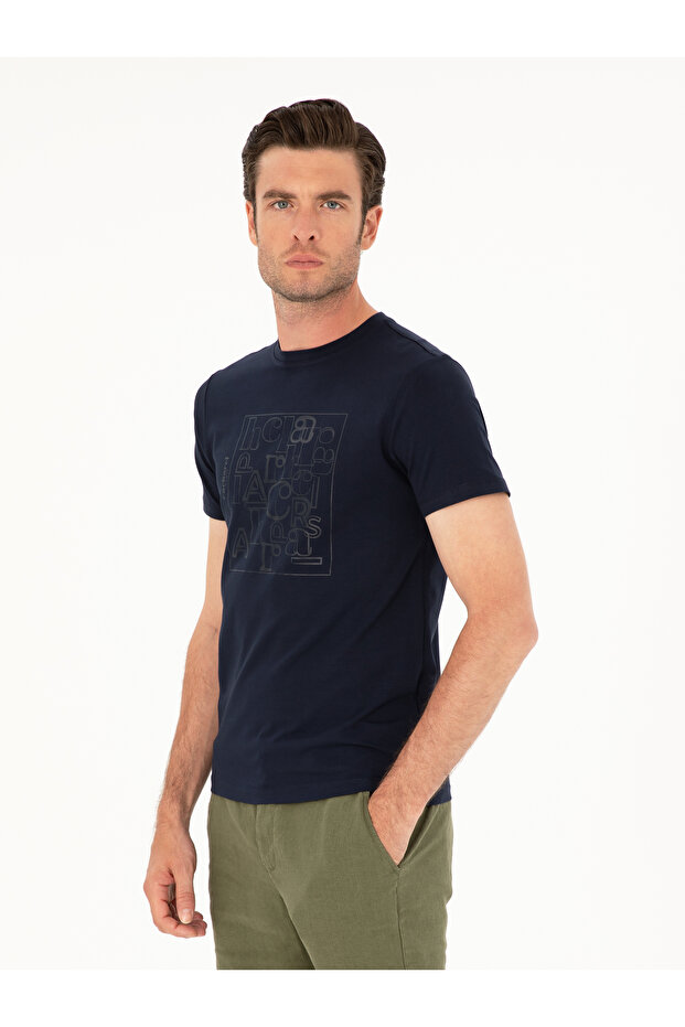 Navy Blue Slim Fit Crew Neck T-Shirt 50284843-Vr033