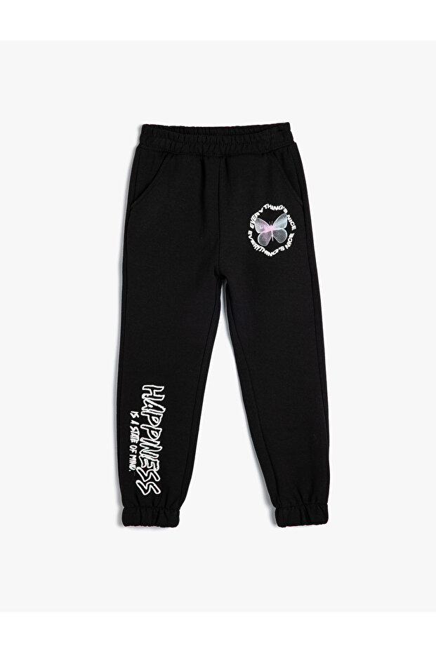 Jogger Sweatpants Butterfly Printed Waist Tie Pocket