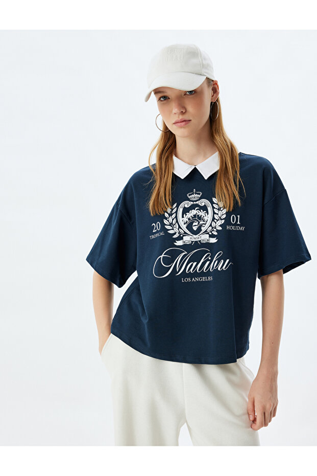 Polo Neck T-Shirt College Printed Short Sleeve