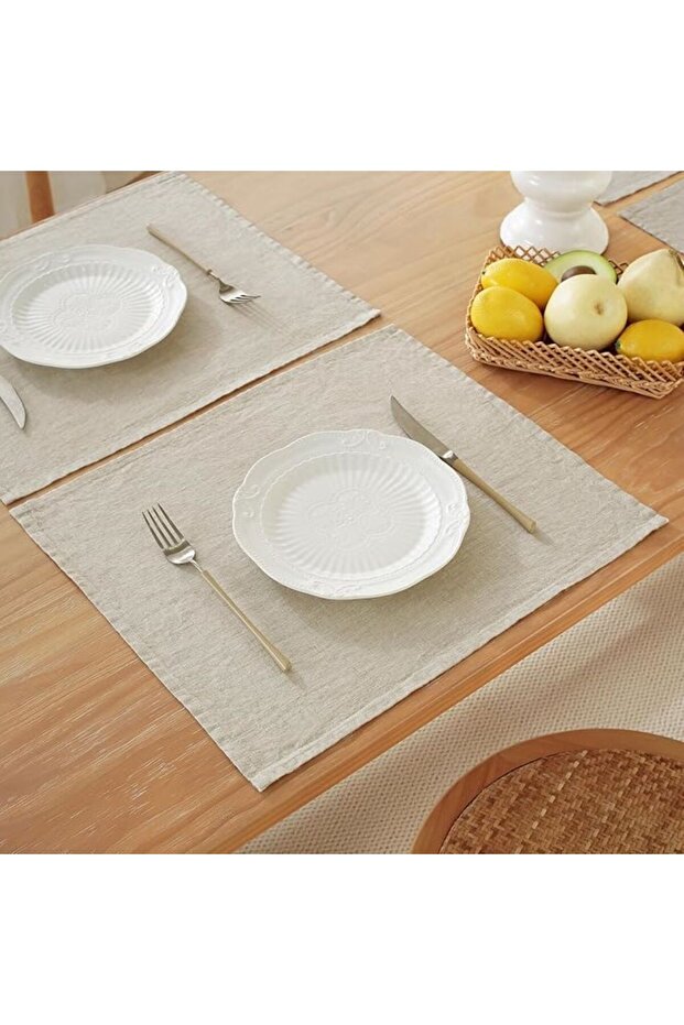 Natural Linen American Service Placemat Square Supla 6 Pieces