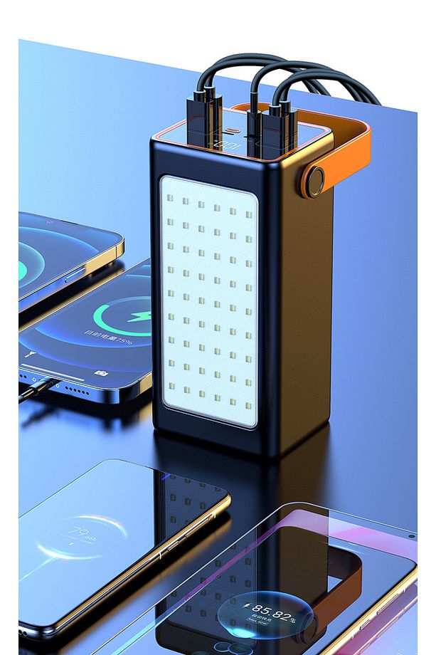70.000 mAh Hızlı Şarj Kamp Işıklı 4x USB 1x Type-C 1x Micro 1x Lightning Çıkışlı Led Panel Powerbank - 1