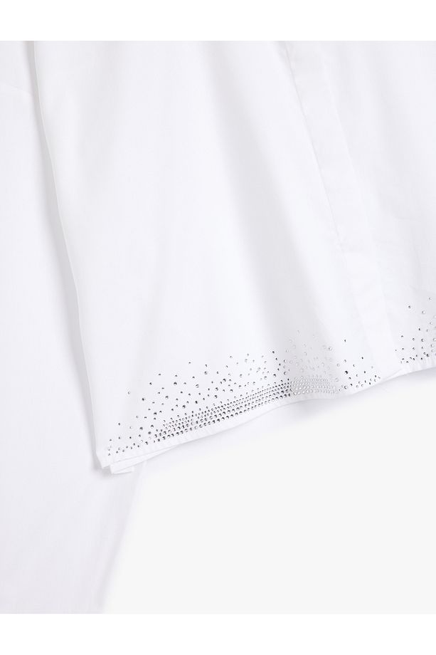 Crop Oversize Poplin Gömlek Taşlı Uzun Kollu Pamuklu - 3