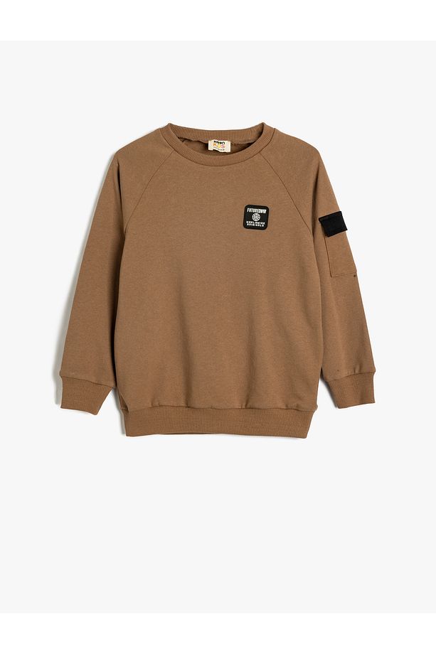 Sweatshirt Cep Detaylı Bisiklet Yaka Uzun Kollu Pamuklu Şardonlu - 1