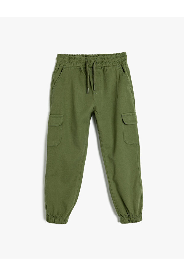 Cargo Jogger Pants with Pockets and Tie Waist Cotton