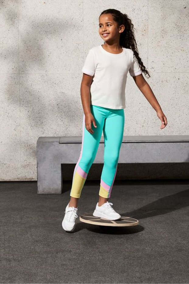 Kids Girl High Waist Sports Tights, Mint Green Combo