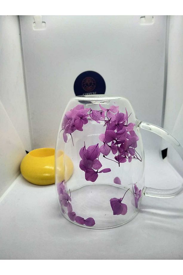 Isıya Dayanıklı Çift Cidarlı Kurutulmuş Canlı Çiçekli Kupa - 7