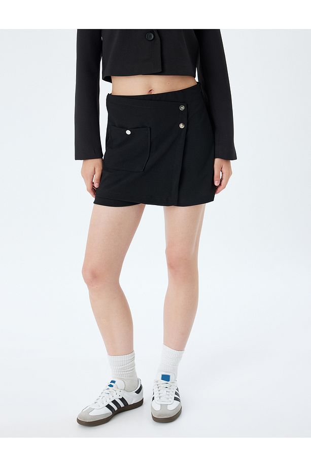 Mini Şort Etek Çıtçıt Düğme Detaylı Cepli Slim Fit - 3