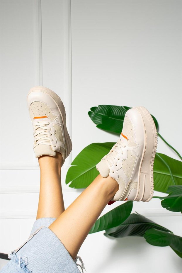 Dael Women's Sneakers Lace-Up Sports Shoes Beige Leather
