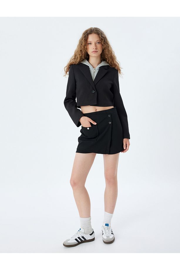 Mini Şort Etek Çıtçıt Düğme Detaylı Cepli Slim Fit - 1