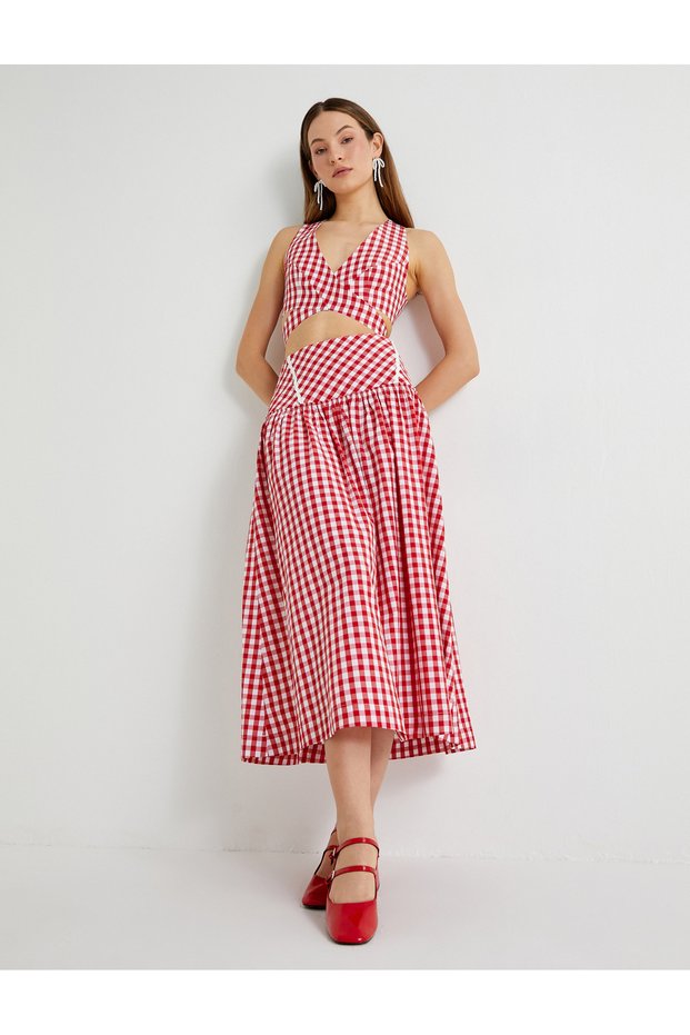 X Tuba Ünsal - Midi Checkered Flared Balloon Skirt with Lining