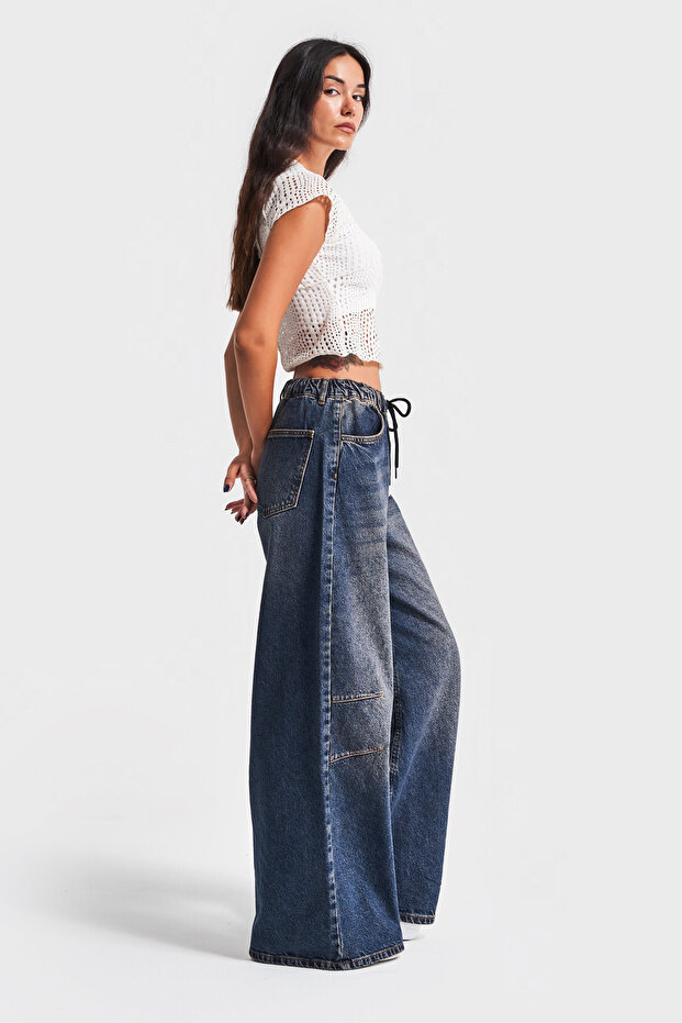 Kobieta T.Kot Kolor 2w48 Palazzo Fit z sznurowaniem w pasie Dżinsy z laskiem - 3