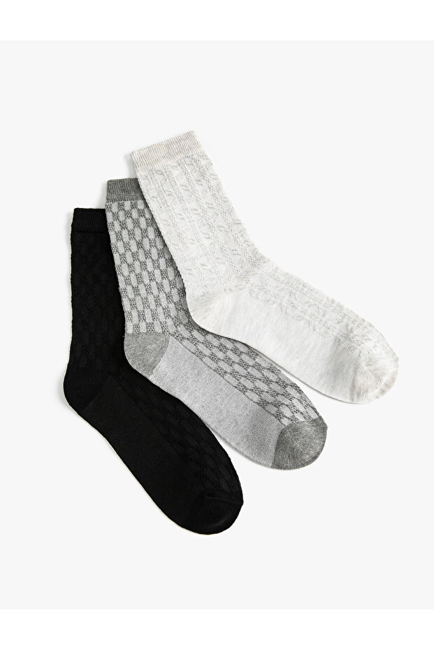 3-Piece Socks Set Geometric Patterned Multicolored - 1