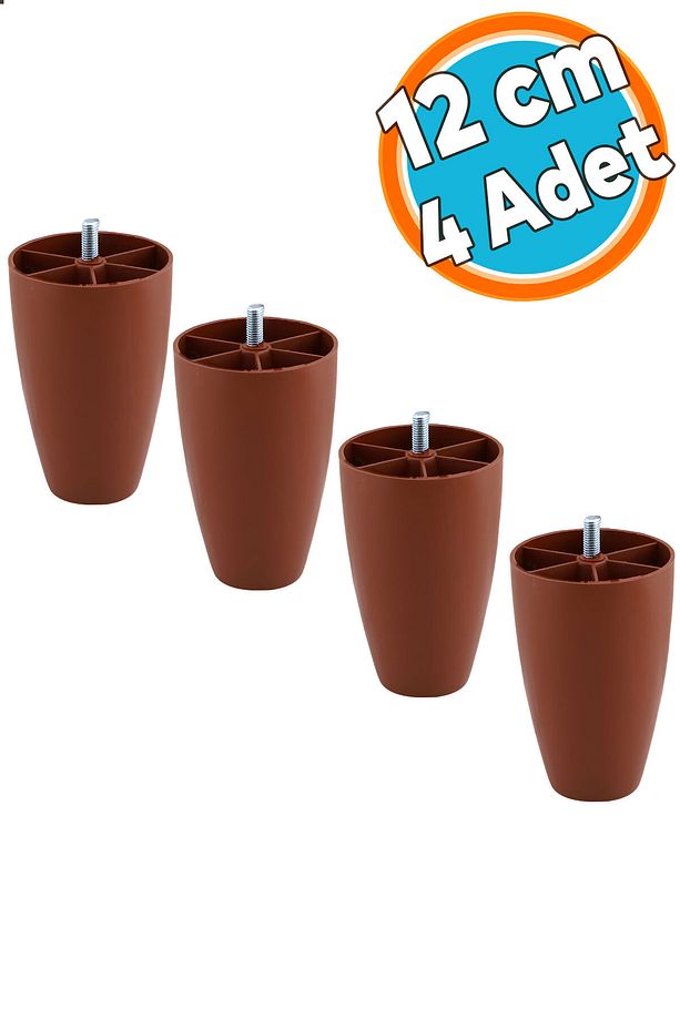 Mobilya Yükseltici Kanepe Ünite Koltuk Ayağı Baza Ayakları Kahverengi Oval Plastik Ayak 12 cm 4 Adet - 1