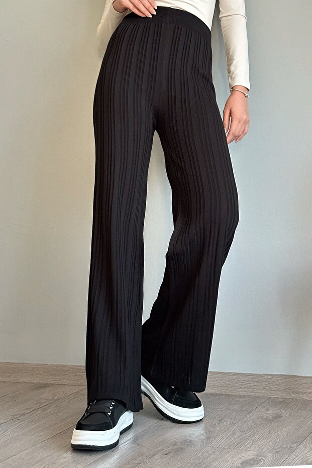 Fitilli Siyah Triko Pantolon - 3