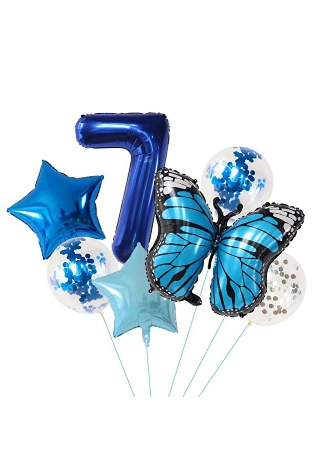 Blue Butterfly Foiled Age Balloon Set