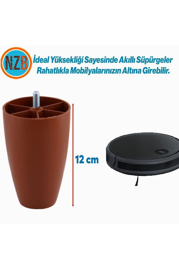 Mobilya Yükseltici Kanepe Ünite Koltuk Ayağı Baza Ayakları Kahverengi Oval Plastik Ayak 12 cm 4 Adet - 2