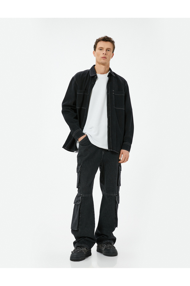 Oversize Buttoned Cargo Pocket Detailed Jeans