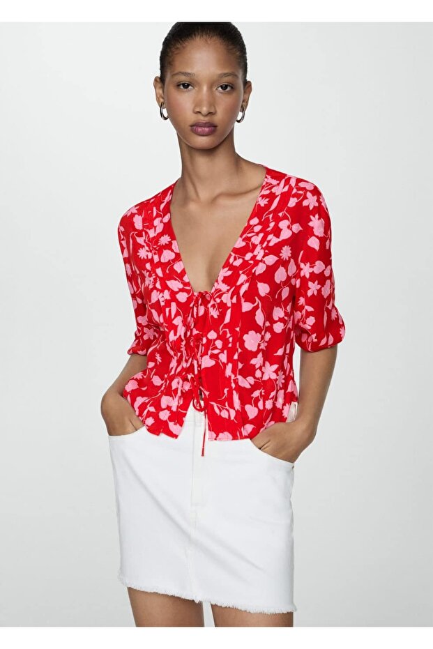 Gemusterte Bluse mit Bindedetail - 7