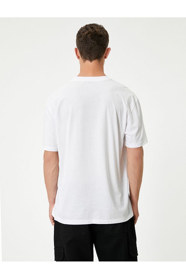 Oversize Slogan Baskılı Kısa Kollu Pamuklu Bisiklet Yaka Tişört - 4