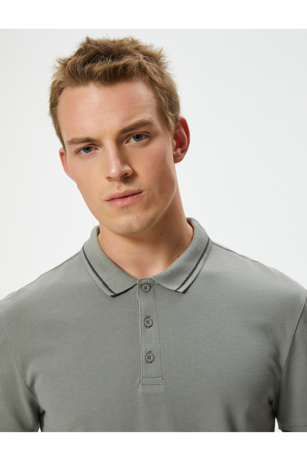 Slim Fit Polo T-Shirt Short Sleeve Stripe Detailed Cotton