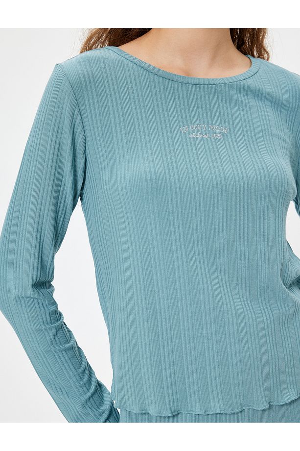 Modal Kumaş Pijama Üstü Uzun Kollu Bisiklet Yaka - 5