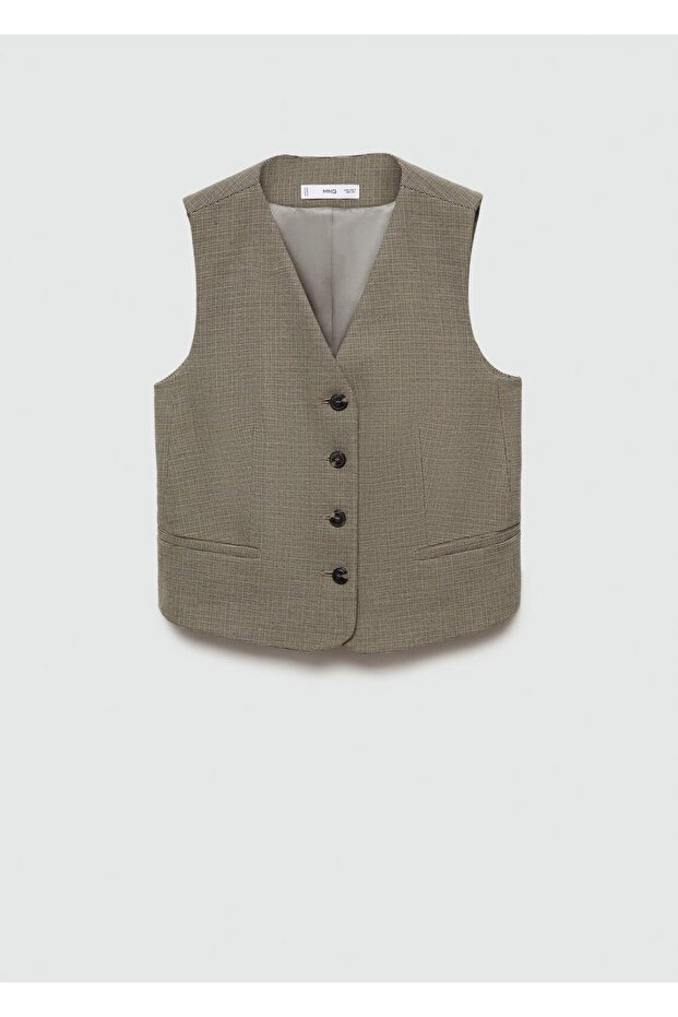 Mikro kaz ayağı desenli kumaş yelek - 3