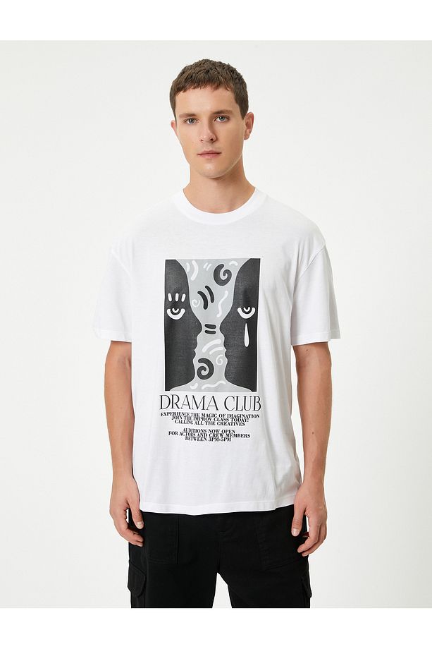 Oversize Slogan Baskılı Kısa Kollu Pamuklu Bisiklet Yaka Tişört - 3